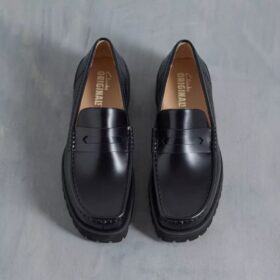 Mens Yukoner Penny Black Leather Loafers