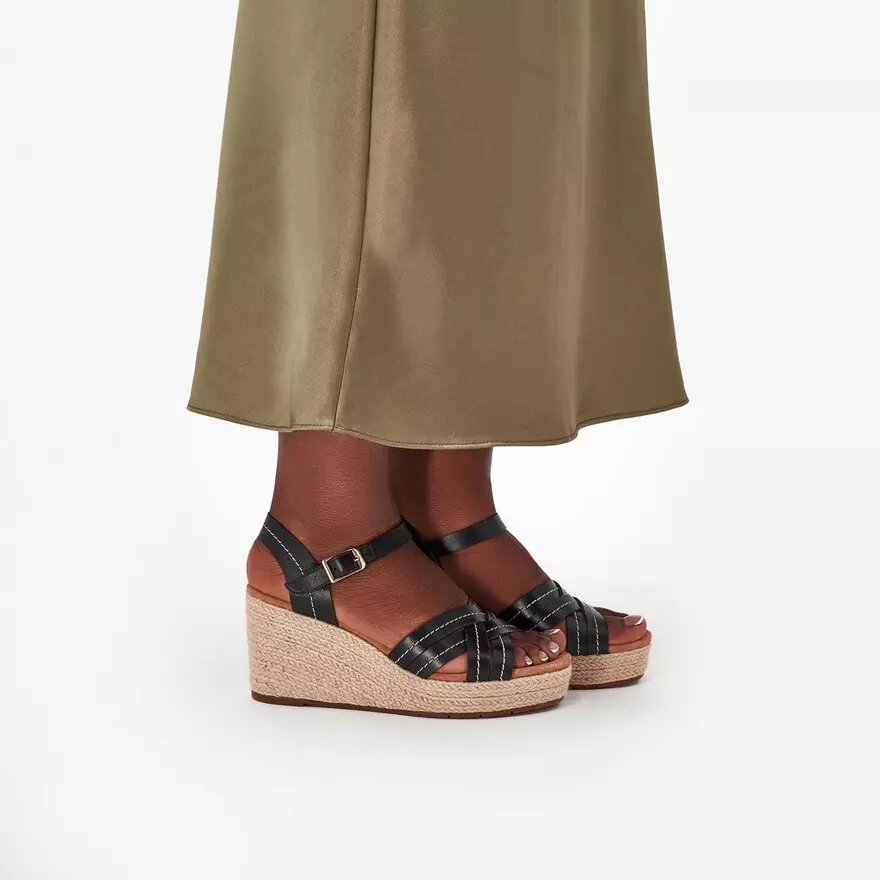 Women’s Sabina Strap Black Leather Wedges Women’s Sabina Strap Black Leather Wedges