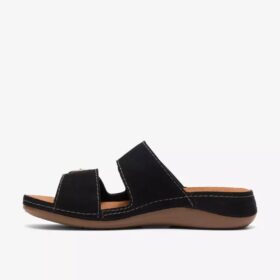 Womens Cecily Step Black Nubuck Flat Sandals