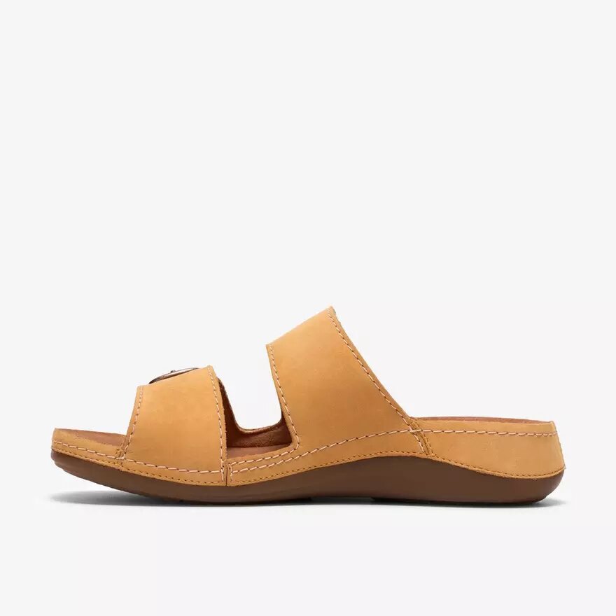 Womens Cecily Step Light Ochre Nubuck Flat Sandals Womens Cecily Step Light Ochre Nubuck Flat Sandals