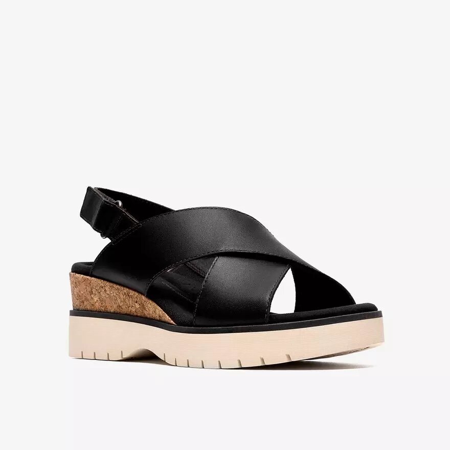 Womens Diaz Cross Black Leather Wedges Womens Diaz Cross Black Leather Wedges