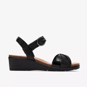 Womens Kacha Twist Black Leather Wedges