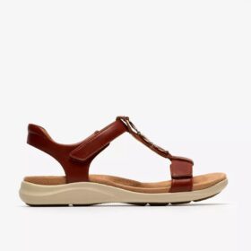 Womens Kitly Gem Burnt Orange Leather Flat Sandals