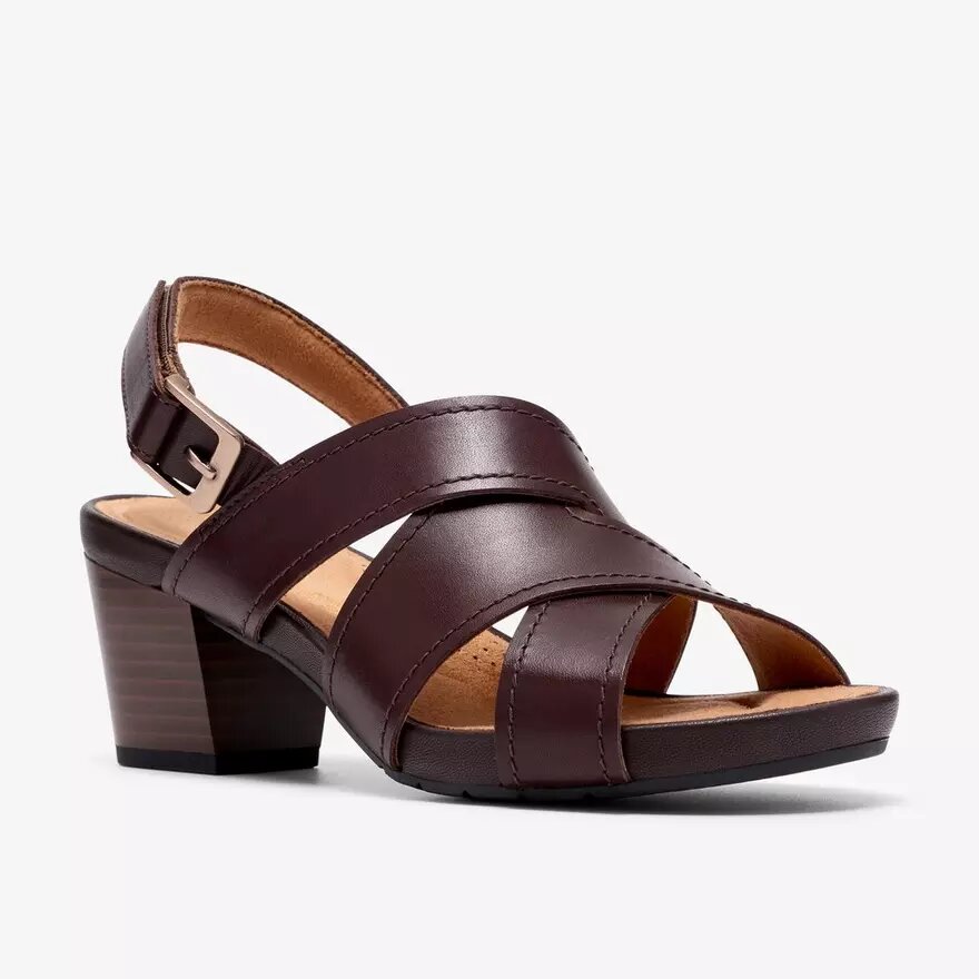 Womens Kymber Shine Dark Brown Leather Heeled Sandals Womens Kymber Shine Dark Brown Leather Heeled Sandals