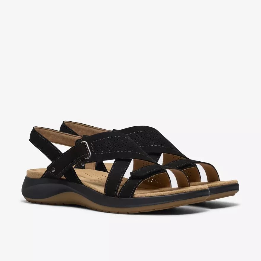 Womens Maelynn Gem Black Nubuck Flat Sandals Womens Maelynn Gem Black Nubuck Flat Sandals