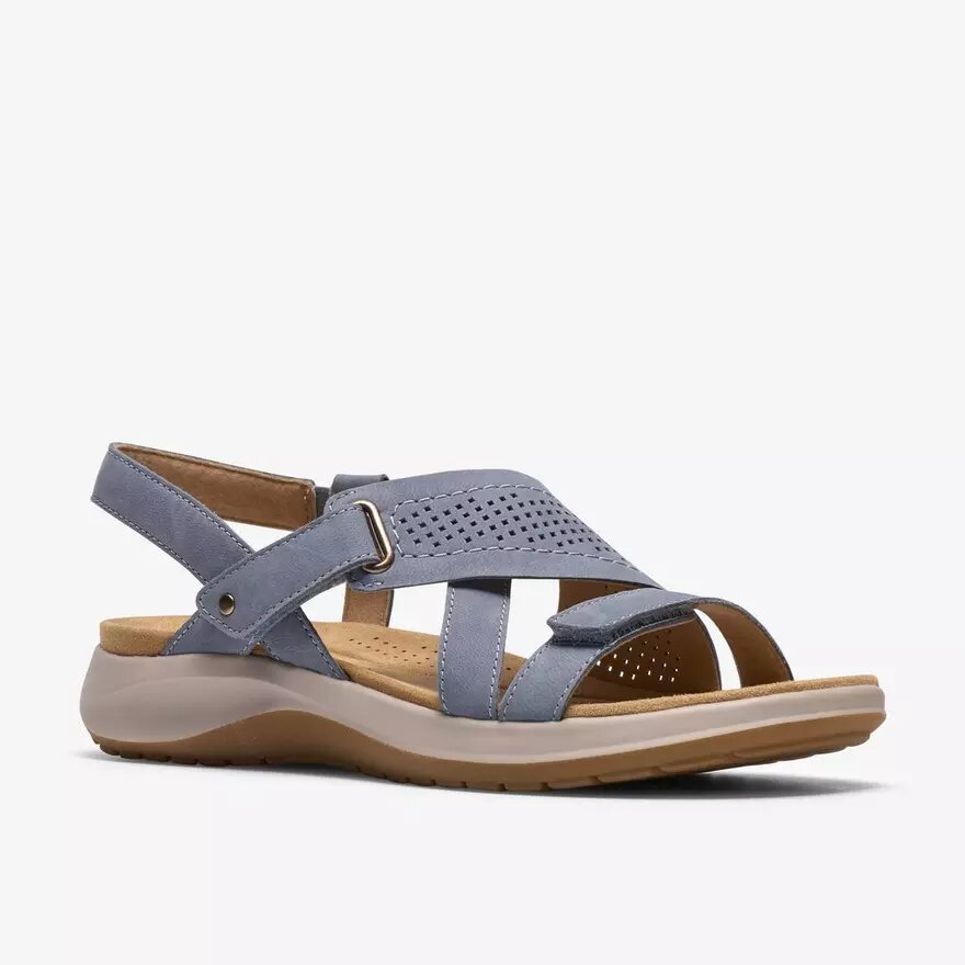 Womens Maelynn Gem Denim Blue Nubuck Flat Sandals Womens Maelynn Gem Denim Blue Nubuck Flat Sandals
