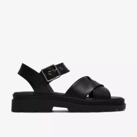 Womens Orinoco3 Cross Black Leather Flat Sandals