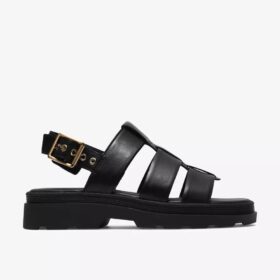 Womens Orinoco3 Strap Black Leather Flat Sandals