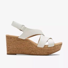Womens Rose Style White Leather Wedges